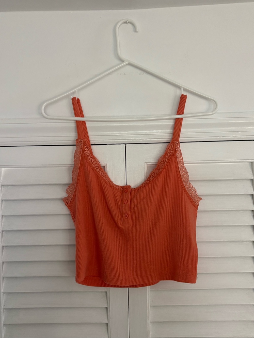 FOREVER 21 Women's Ribbed Lace-Trim Tank Top - Orange